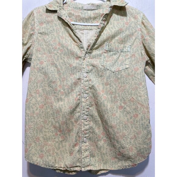 CP Shades Corduroy Button Down Shirt Women XS Yellow Floral Cotton Dainty Office - Picture 8 of 14